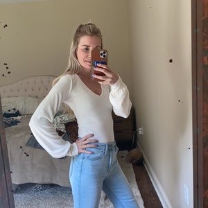 Abercrombie & Fitch White Long Sleeve Bodysuit